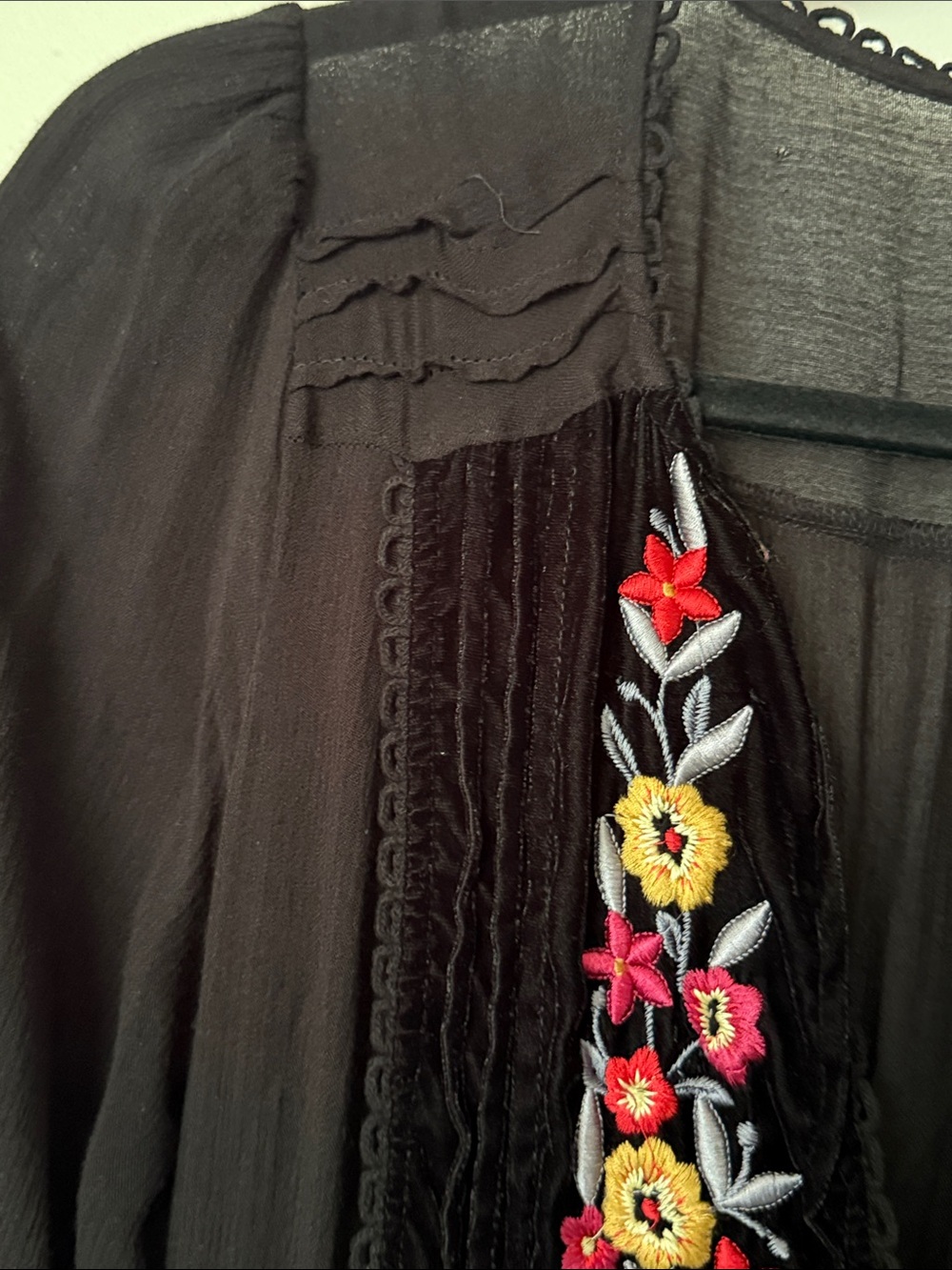 Free People Black Midi Dress with Colorful Floral Embroidery - Picture 8 of 9